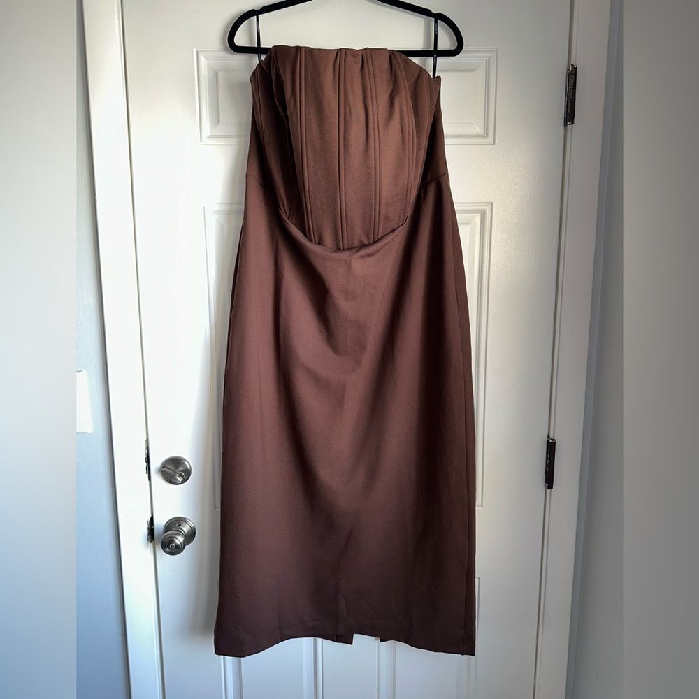Eloquii Brown Strapless Midi Dress - Picture 6 of 7
